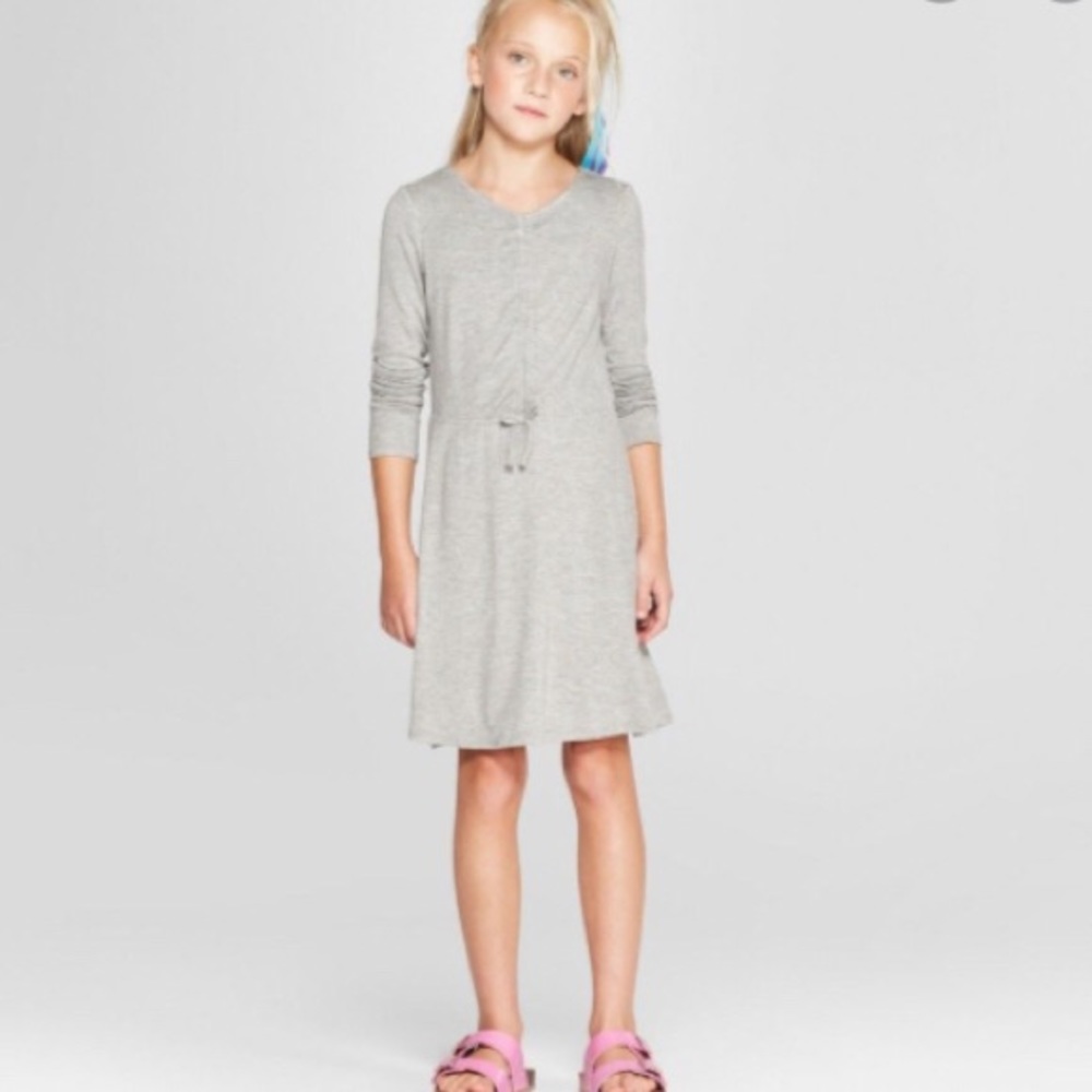 Girls' Ruched Front Long Sleeve Dress - Art Class